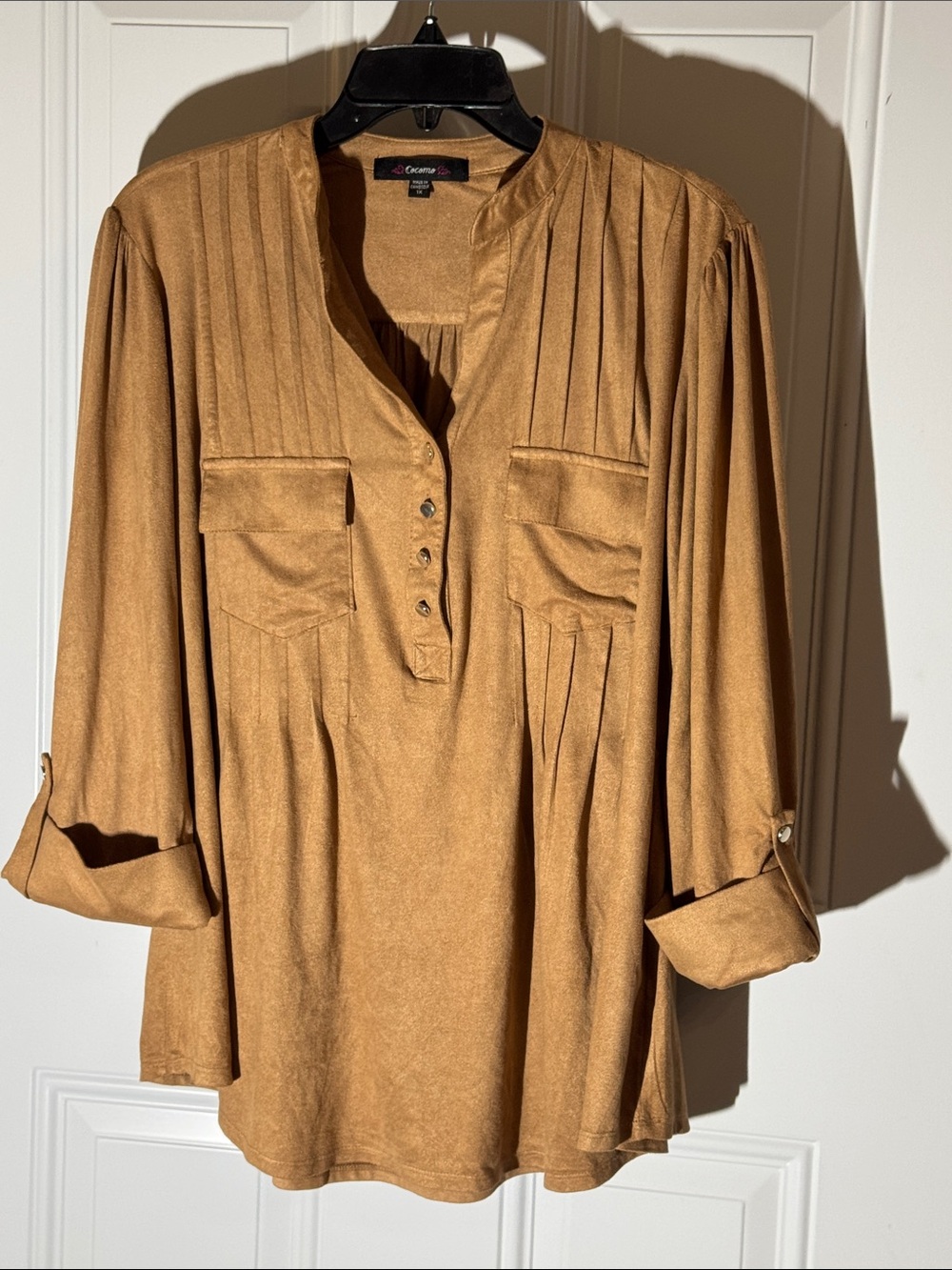 Cocomo Camel Brown Pintuck Button-Front Blouse